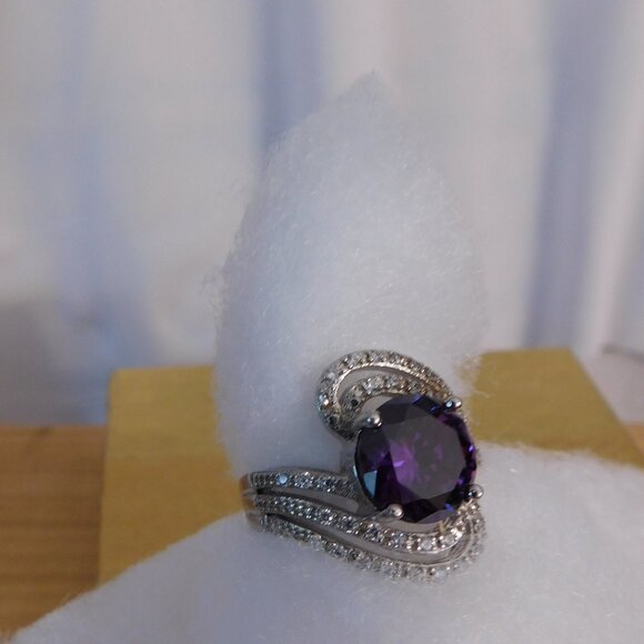 Ladies Genuine Amethyst 5.22 ctw & White Sapphire .925 Sterling Silver Ring - Picture 5 of 6